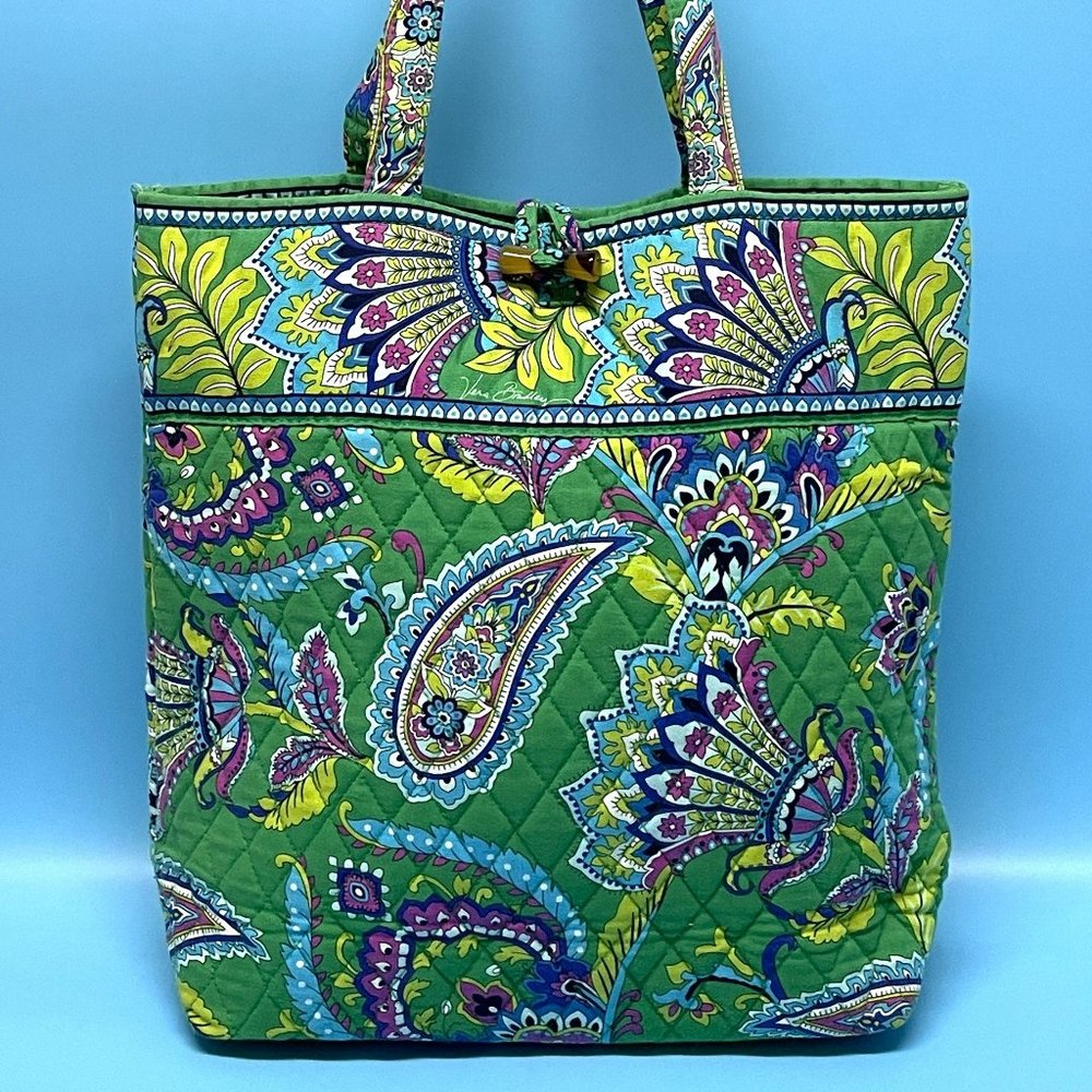 VERA BRADLEY Shoulder Bag Green Blue Floral Quilted Zip Pocket *EUC* COLORFUL!!